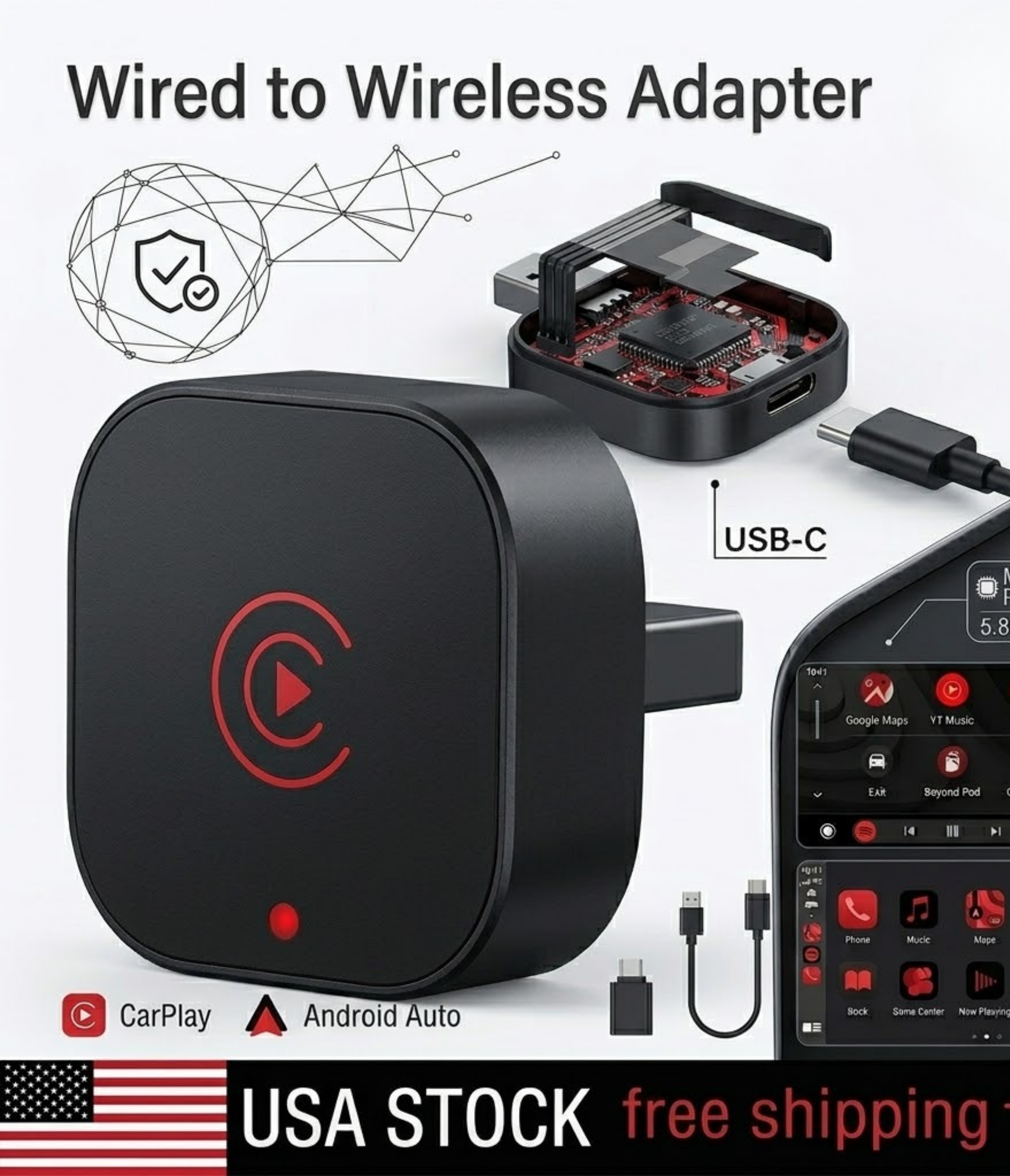 USB Wireless CarPlay Adapter Wireless Dongle Plug ＆ Play